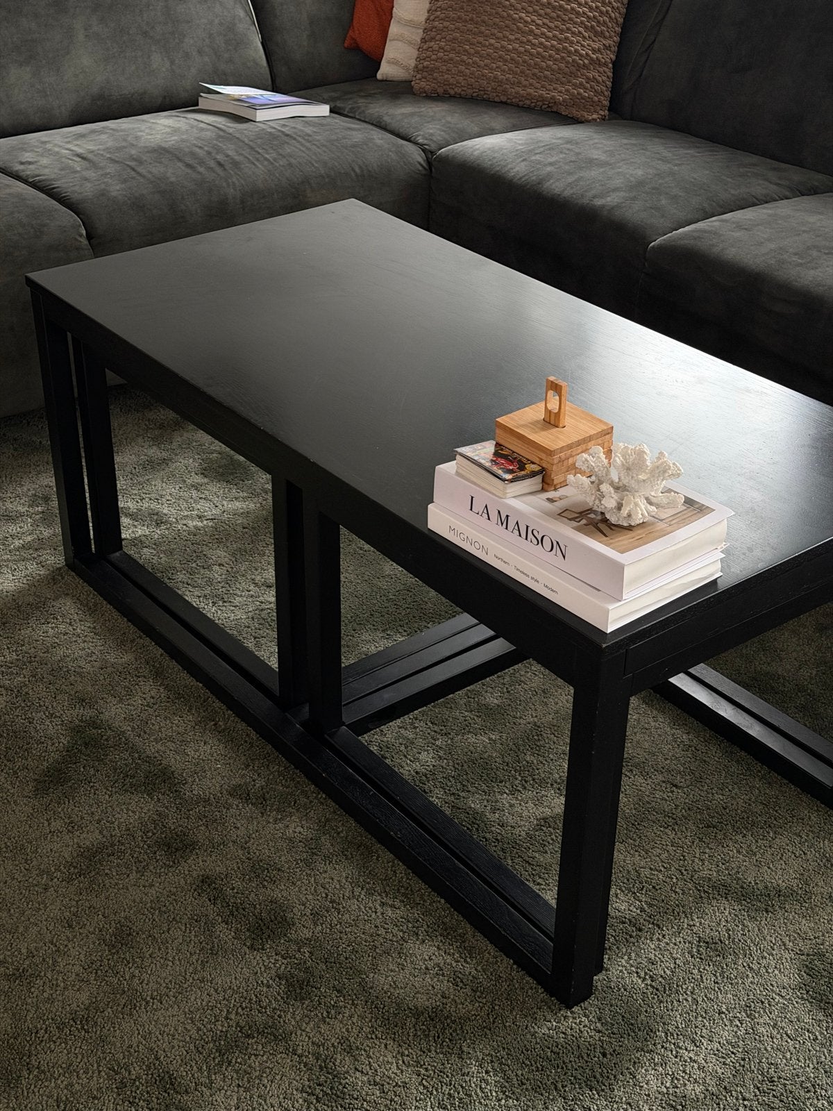 Zwarte Salontafel met Uitschuifbare Bijzettafel