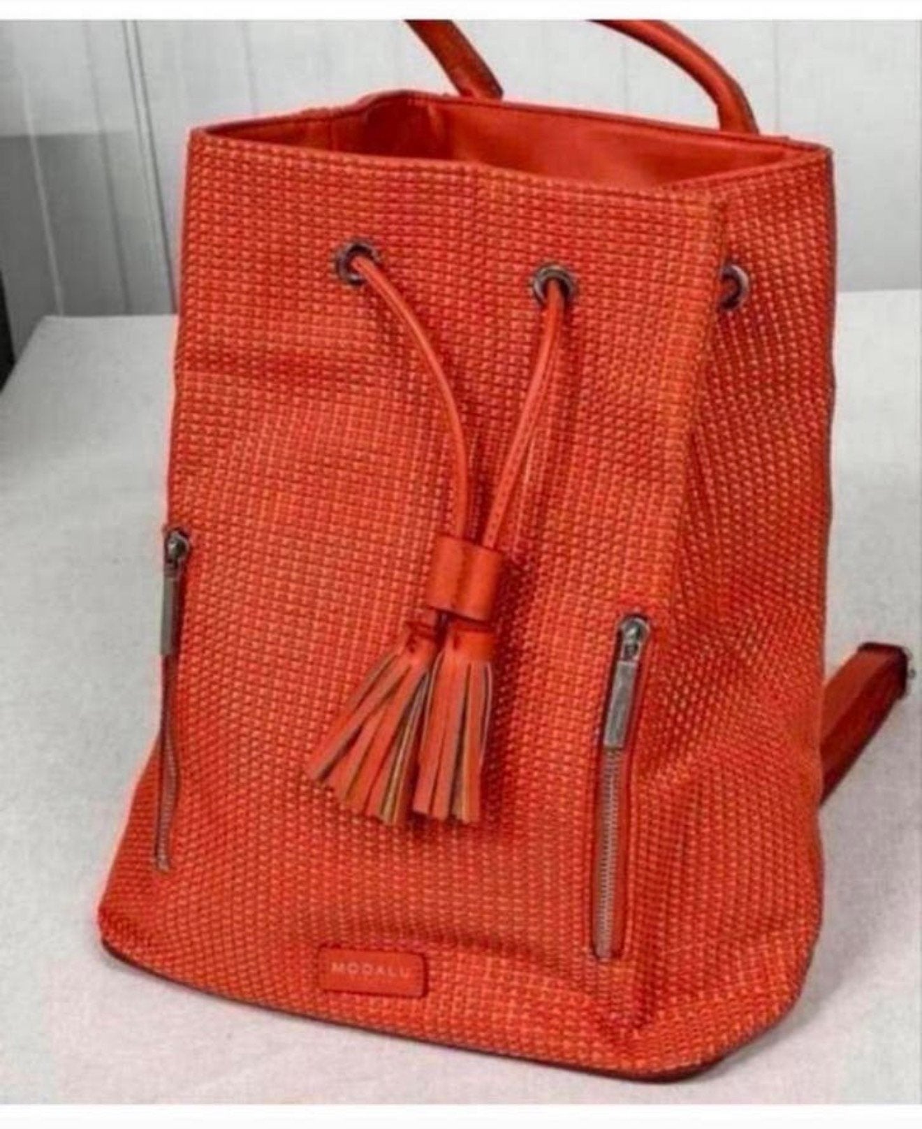Modalu Lulu Backpack - Vintage oranje rugtas rugzak dames, Oranje, Ophalen of Verzenden, Zo goed als nieuw, H