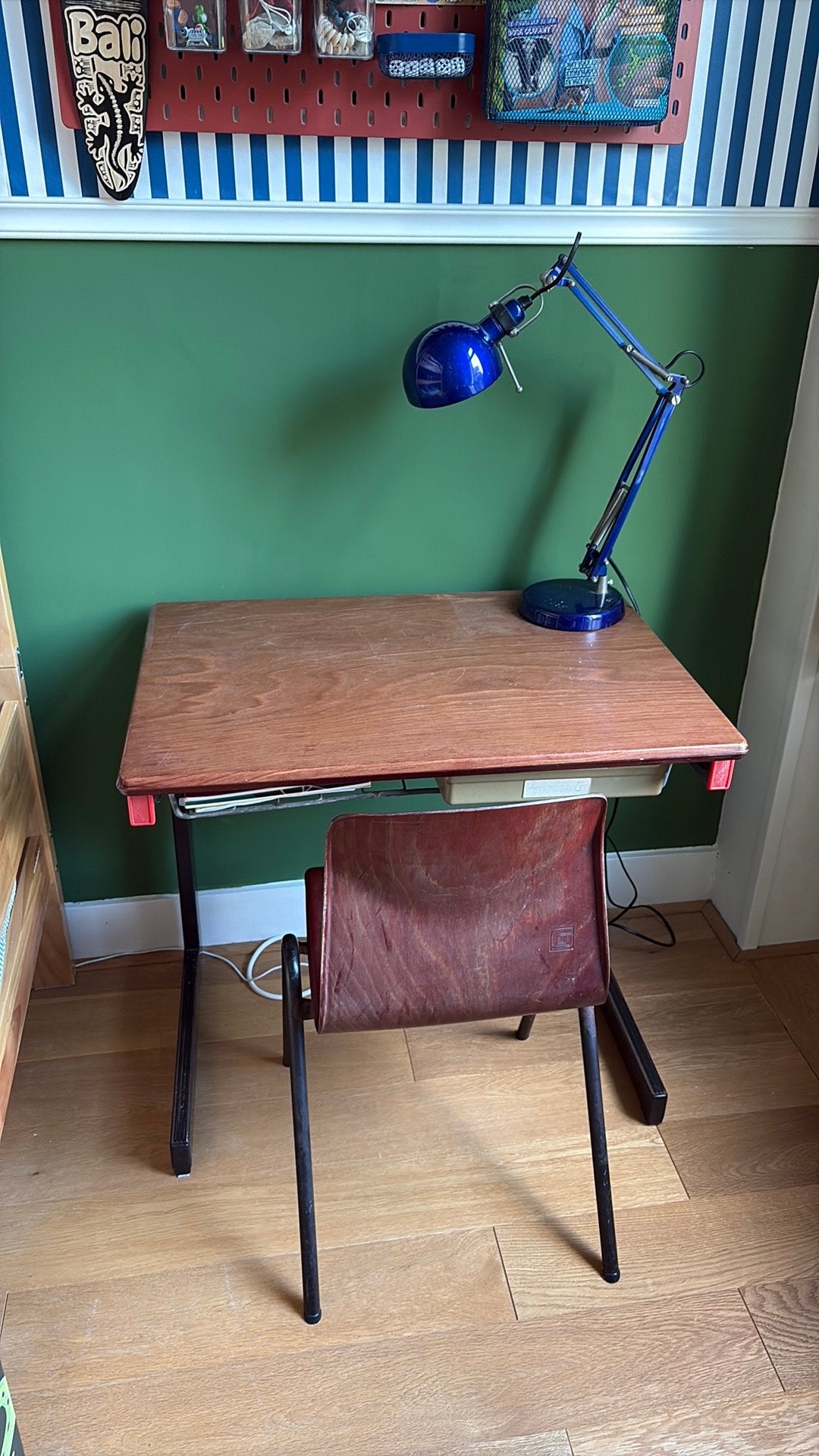 Vintage bureau schoolbureau met stoel set, Ophalen, Gebruikt, Tafel(s) en Stoel(en)