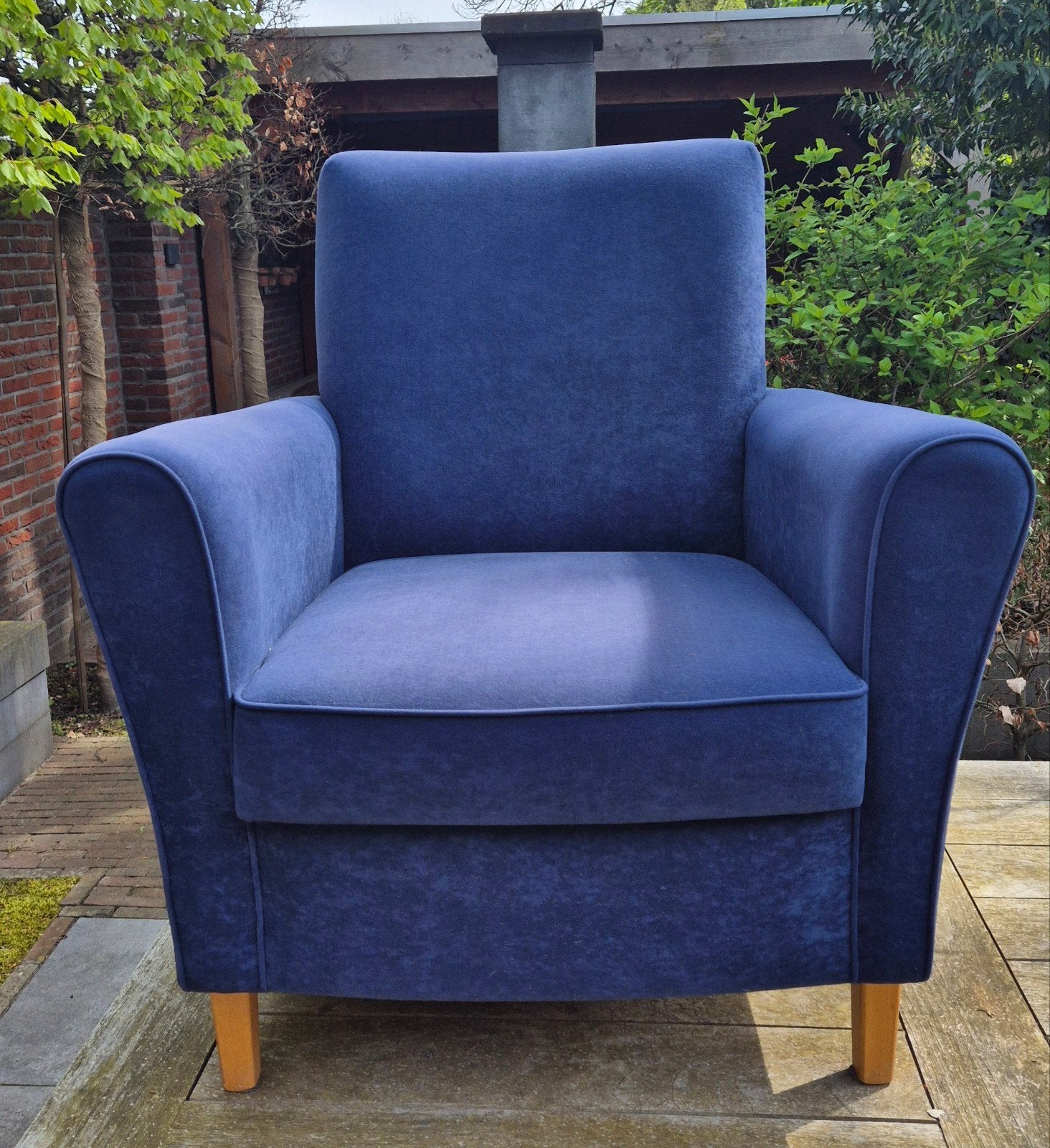 Comfortabele blauwe fauteuil, Huis en Inrichting, Fauteuils, Ophalen, Modern, Comfortabel, Gebruikt, 75 tot 100 cm