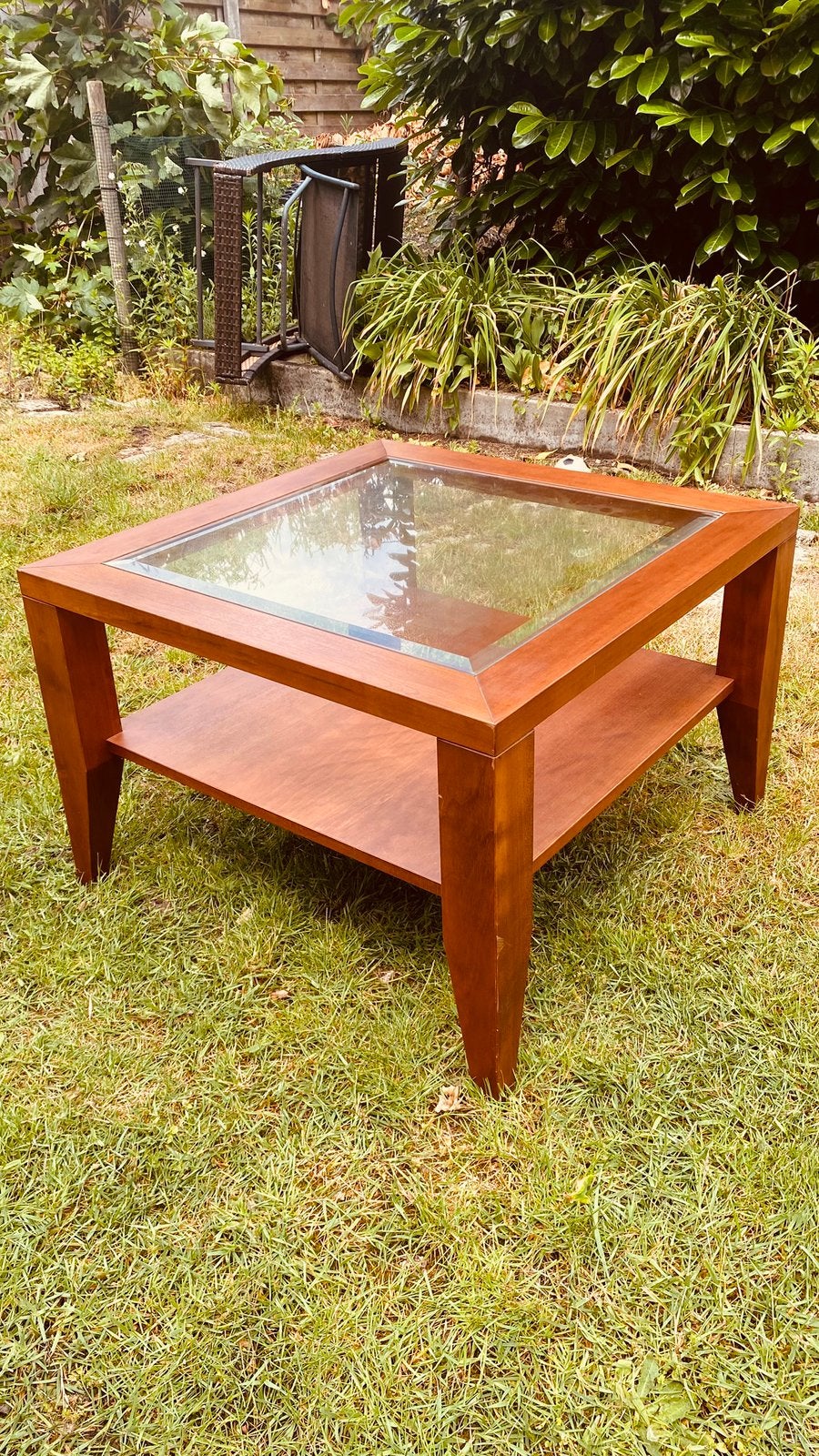 Salontafels 2 x kersenhout met glas., Ophalen, Zo goed als nieuw, Kersenhout, 50 tot 100 cm