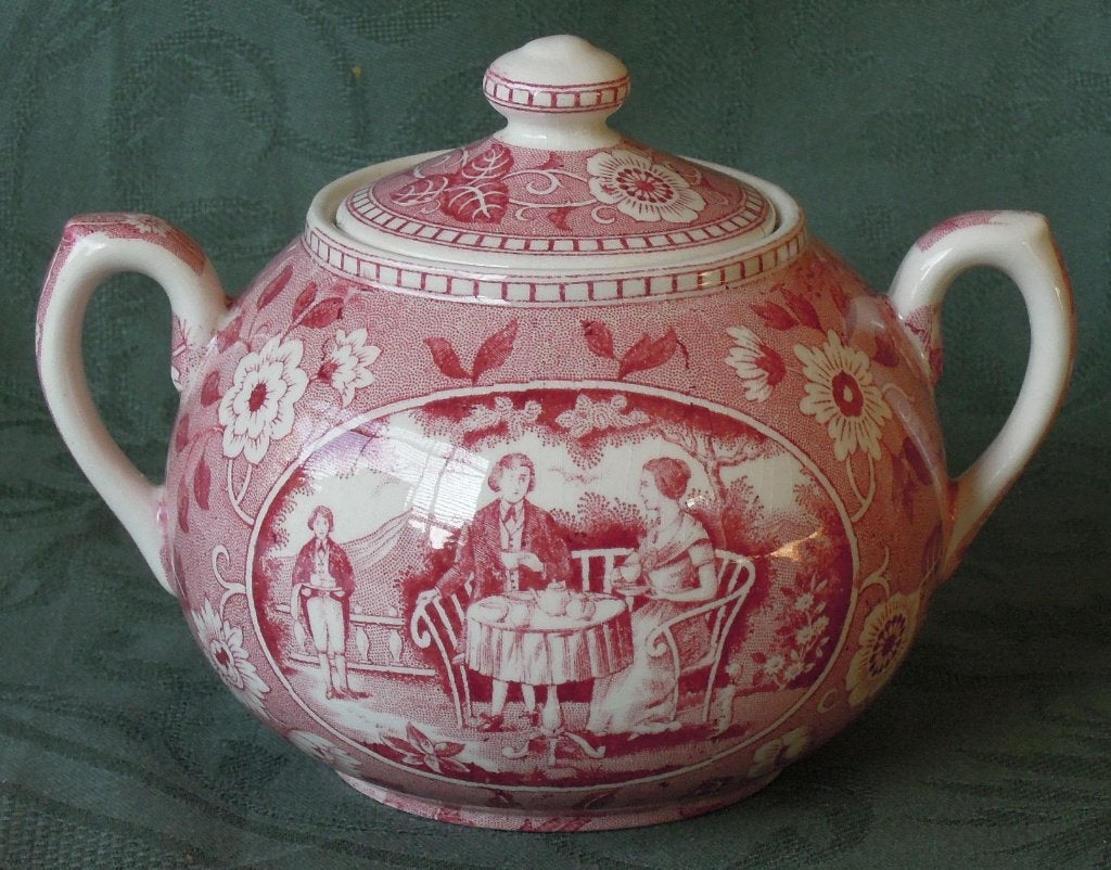 Nr I234: Grote suikerpot The Teadrinker roze, Antiek en Kunst, Antiek | Servies los, Ophalen of Verzenden