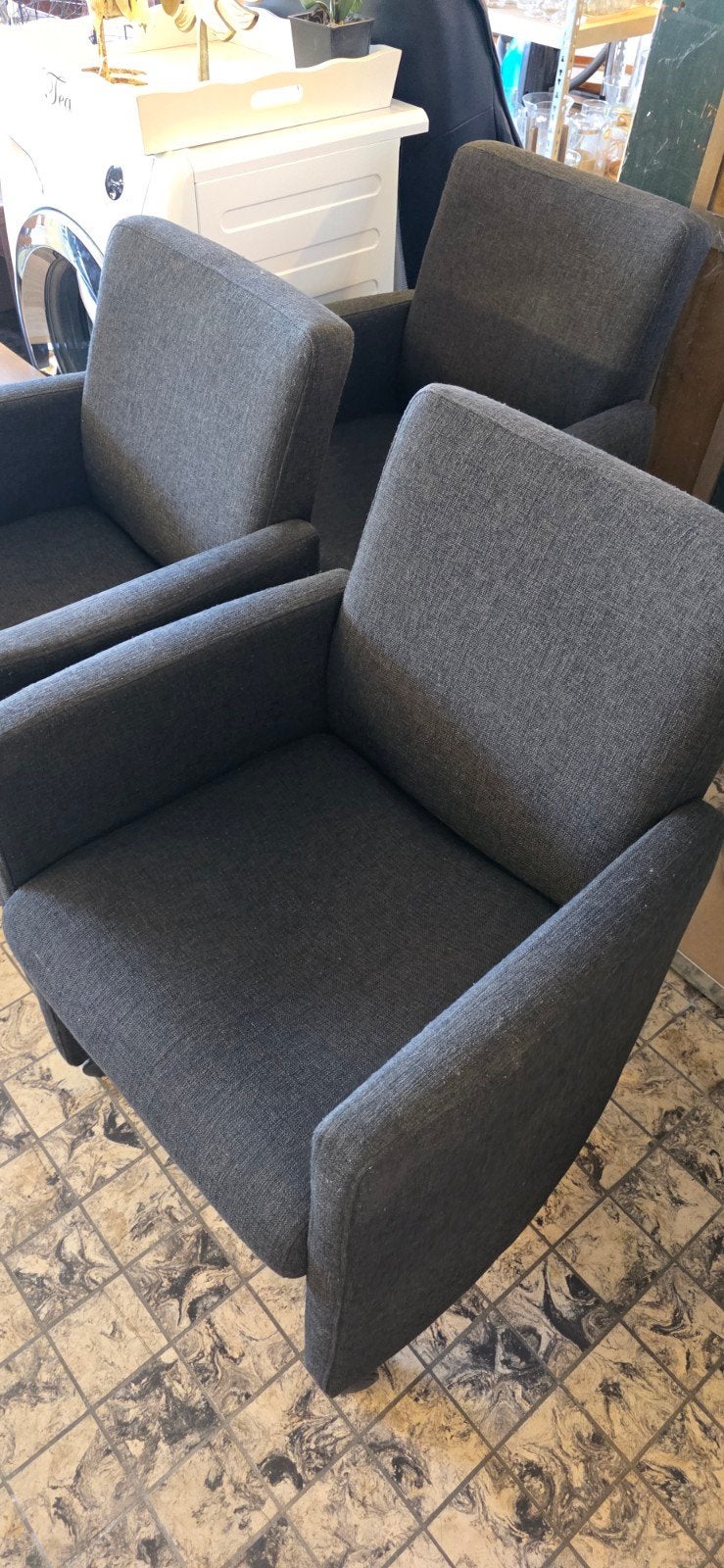 Set van 4 zwart grijze fauteuils met wieltjes, Ophalen, Gebruikt, Drie, Modern