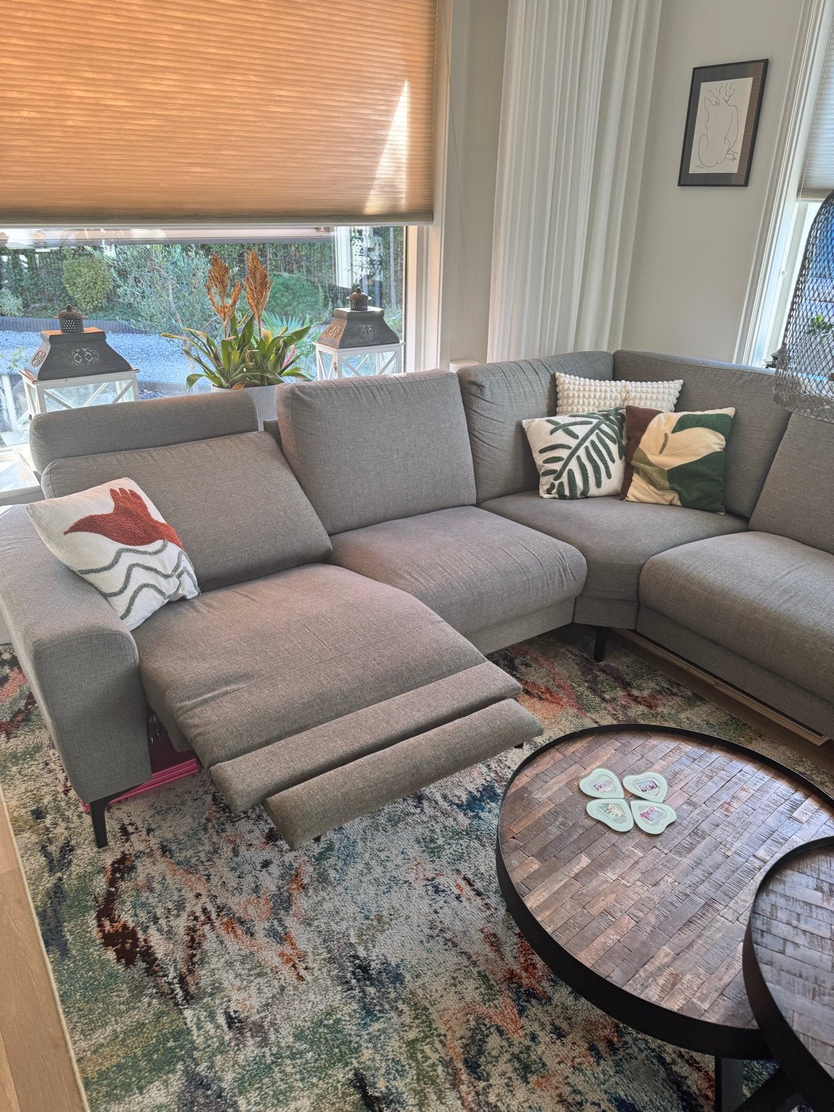 Hoekbank 260x260 met relaxfunctie - Groene stof, Ophalen, 250 tot 300 cm, Hoekbank, 75 tot 100 cm