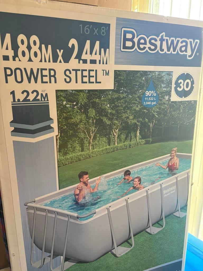 Bestway Power Steel zwembad 4.88m x 2.44m x 1.22m, 200 tot 300 cm, Nieuw, Rechthoekig, Ophalen