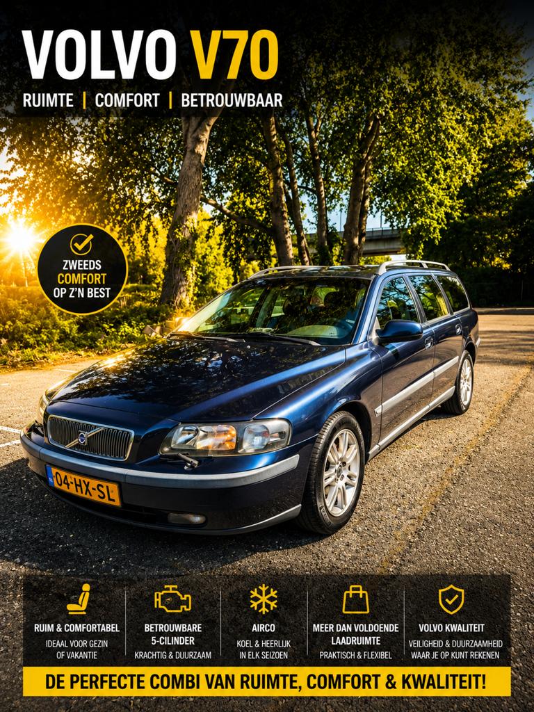 Volvo V70 2.4 170PK AUT 2002*youngtimer,airco,trekhaak,, Auto's, 1800 kg, Zwart, Blauw, Leder en Stof
