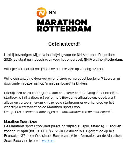NN Marathon Rotterdam. Startvak C, elk startvak mogelijk!, Eén persoon