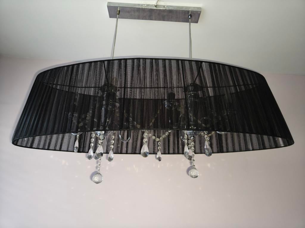 Ovale hanglamp met organza en "diamanten", Ophalen, Gebruikt, Metaal