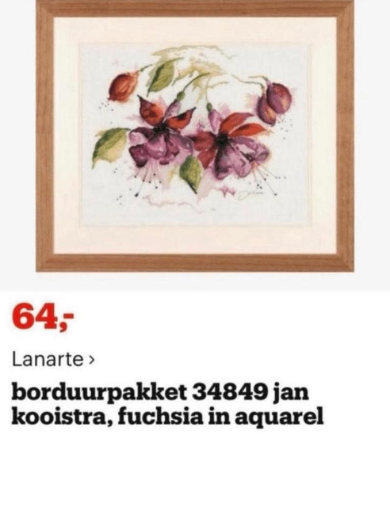 BORDUURPAKKET LANARTE FUCHSIA IN WATERCOLOUR, Ophalen of Verzenden, Nieuw, Handborduren, Borduurpakket
