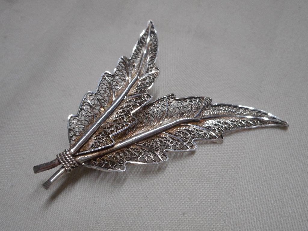 Zilveren vintage broche botanisch ontwerp nr.964, 4 tot 7 cm, Verzenden, Zo goed als nieuw, Zilver