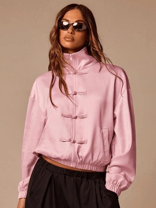 Roze satijnen bomberjack met Chinese knoopsluiting, Kleding | Dames, Ophalen of Verzenden, Nieuw, Maat 38/40 (M), Roze