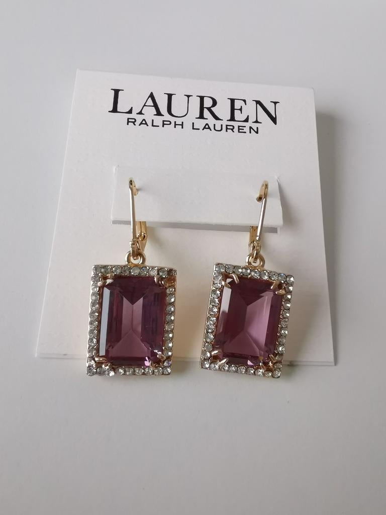Nieuwe Ralph Lauren lichtpaarse kristallen oorbellen, Met kristal, Overige materialen, Hangers, Paars