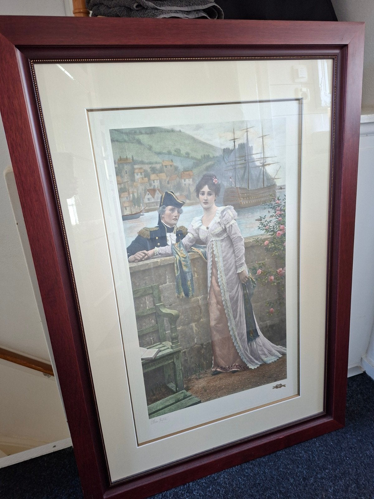 Klassiek schilderij: Marineofficier en dame aan de kust, Ophalen