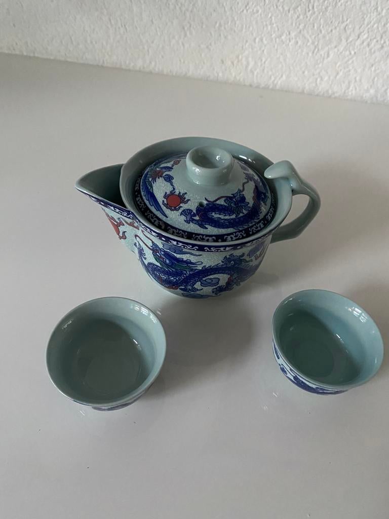 Klein theepotje en 2 kopjes, draak, China, Ophalen