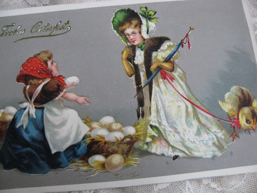 Antieke Kaart uit 1909 - Meisje met Lorgnet / Kuiken, Verzenden, Voor 1920, Gelopen, Feest(dag)