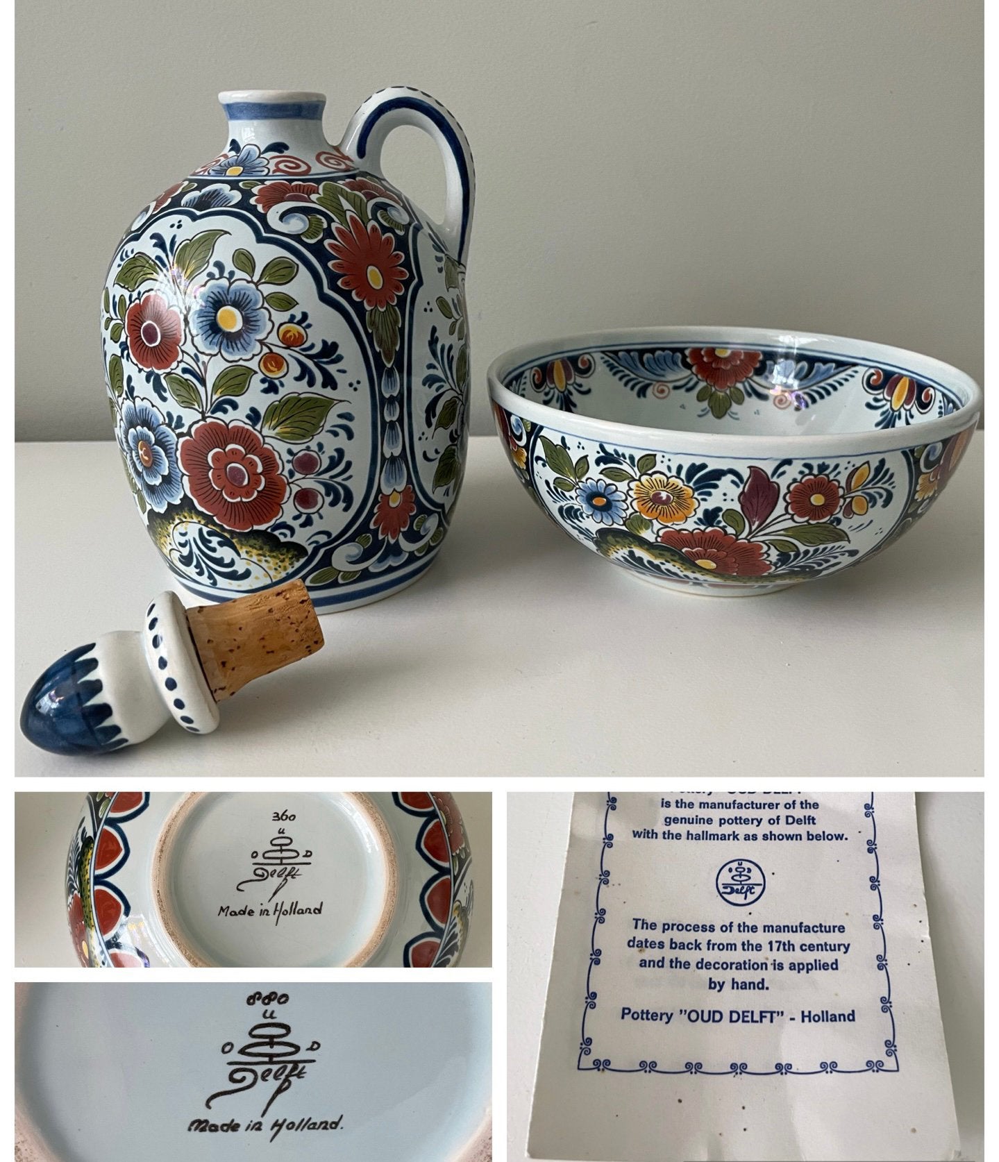 Pottery Oud Delft - Antieke Karaf en Kom incl. certificaat, Ophalen of Verzenden