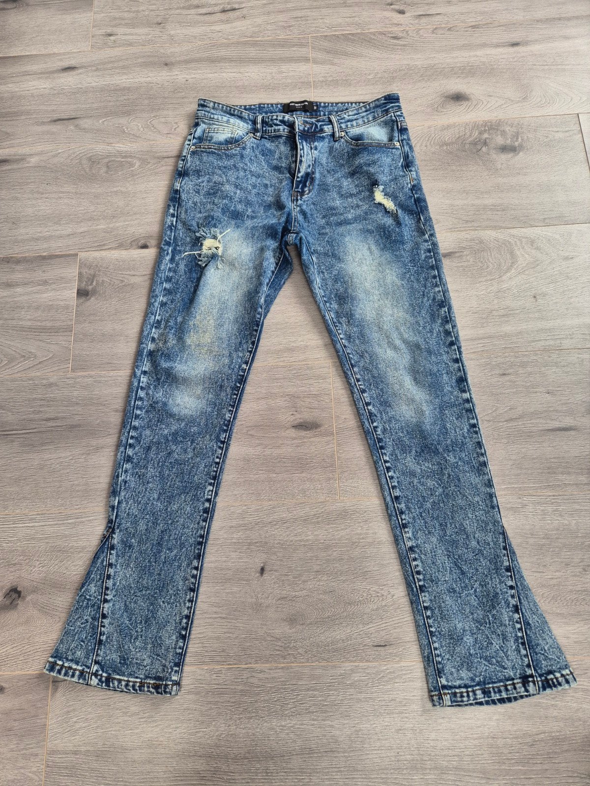 DON'T WASTE CULTURE acid wash flared jeans met split – 32, Blauw, W32 (confectie 46) of kleiner, Ophalen of Verzenden, Zo goed als nieuw