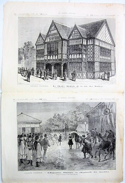 9 19e eeuwse tekeningen gravures  - wereld tentoonstelling, Antiek en Kunst, Ophalen of Verzenden