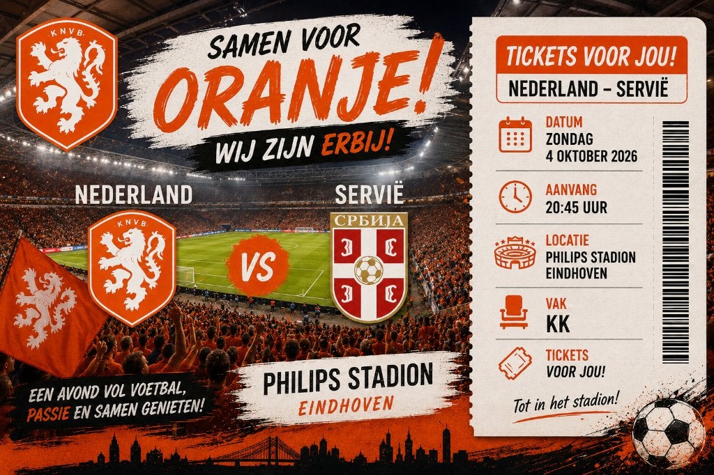 Tickets Nederland - Servie, Tickets en Kaartjes, Losse kaart, Twee personen, Oktober, Nederlands elftal