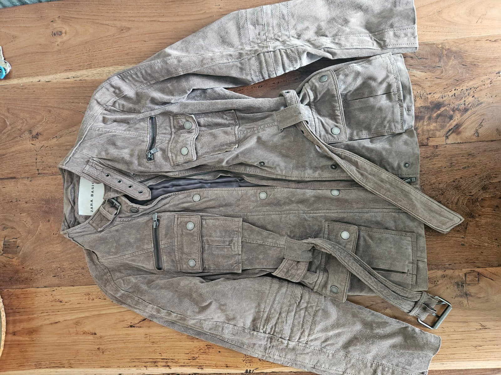 Zara Basic Echt Leer/Suede Jasje Maat M, Bruin, Zo goed als nieuw, Zara Basic, Ophalen