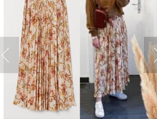 H&M geplooide maxi-rok met bloemenprint, Beige, Ophalen of Verzenden, Zo goed als nieuw, Maat 36 (S)