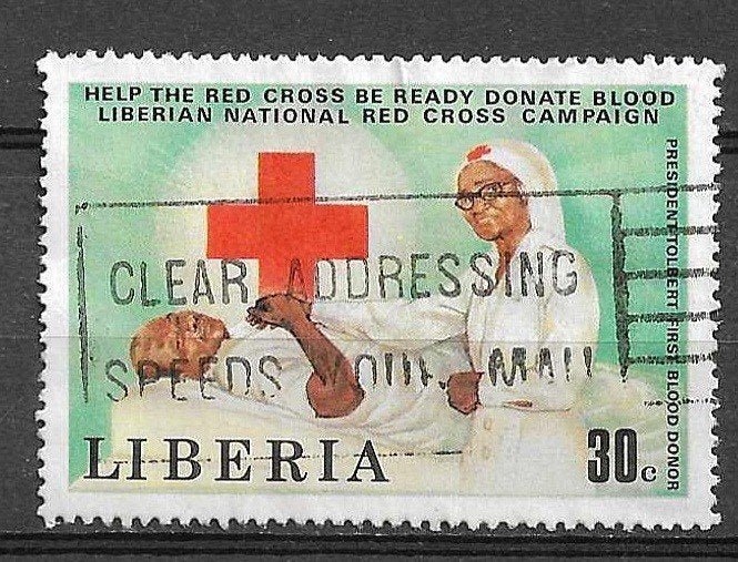 Liberia Rode Kruis -voor Auke 0.15, Ophalen of Verzenden, Overige landen, Gestempeld