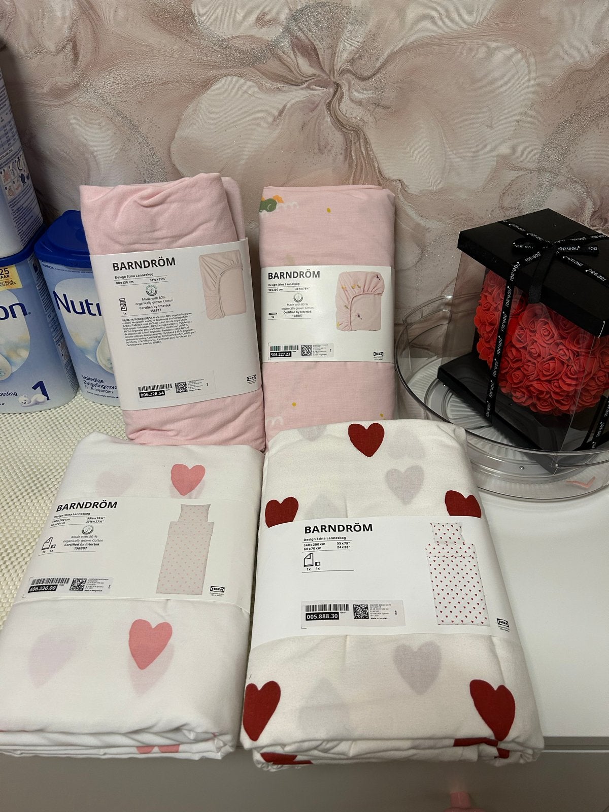 IKEA BARNDRÖM Beddengoed en Hoeslakens - Roze en Harten, Meisje, Dekbedovertrek, Nieuw, Ophalen of Verzenden