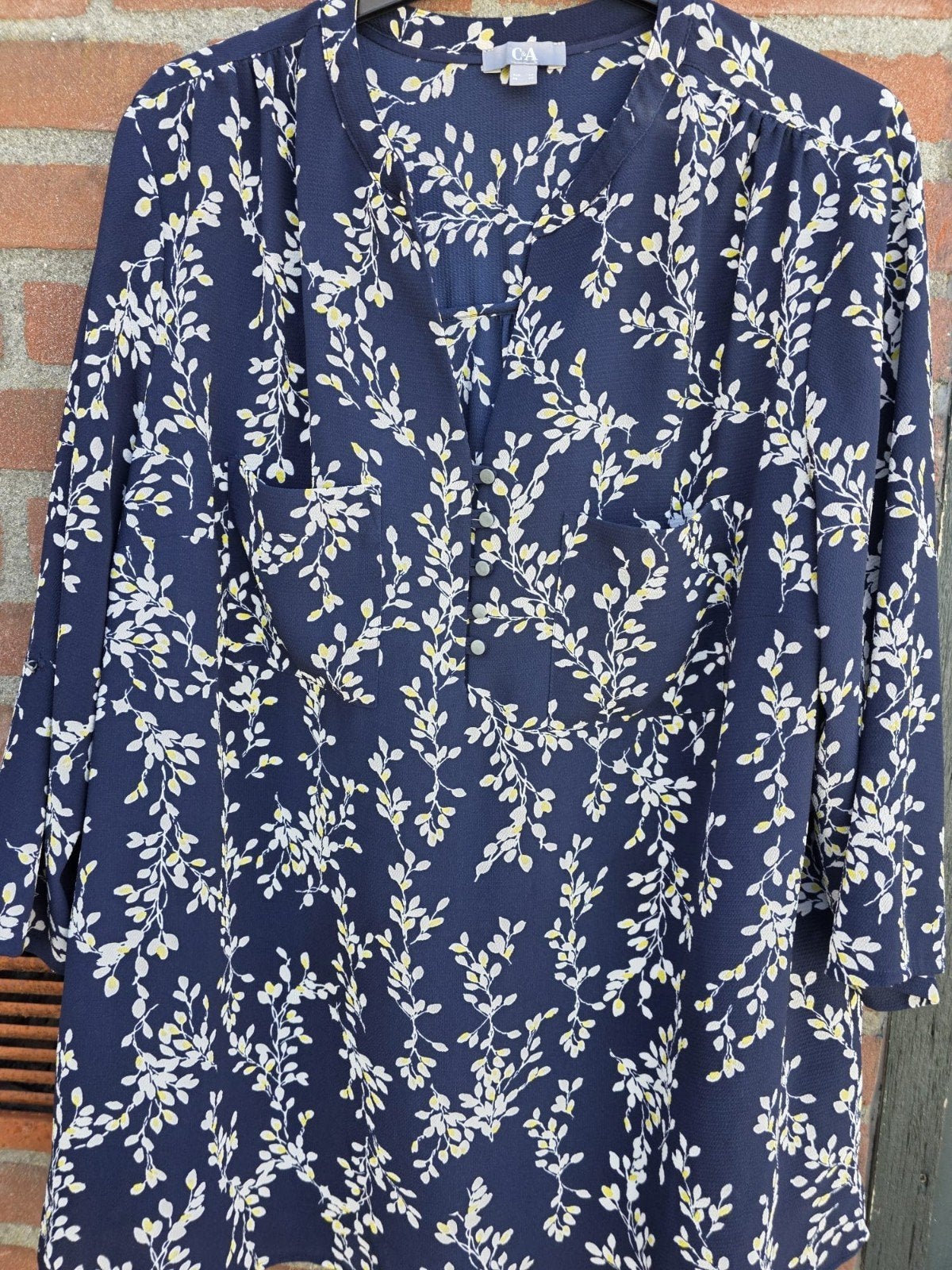 C&A Blouse met bloemenprint - Maat 44, Blauw, Maat 46/48 (XL) of groter, Ophalen of Verzenden, Zo goed als nieuw