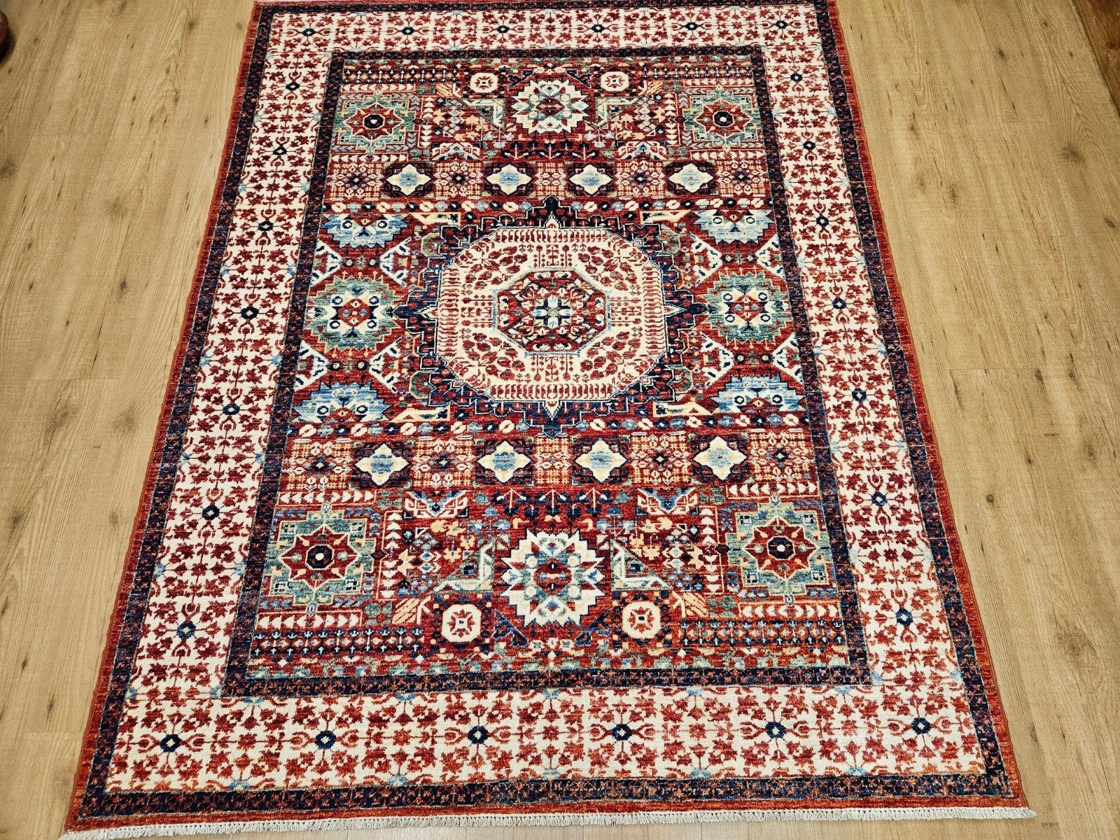 Handgeknoopt oosters tapijt kazak 198x159, Info@SlatsAntiek.nl, Perzisch, 150 tot 200 cm, Ophalen of Verzenden
