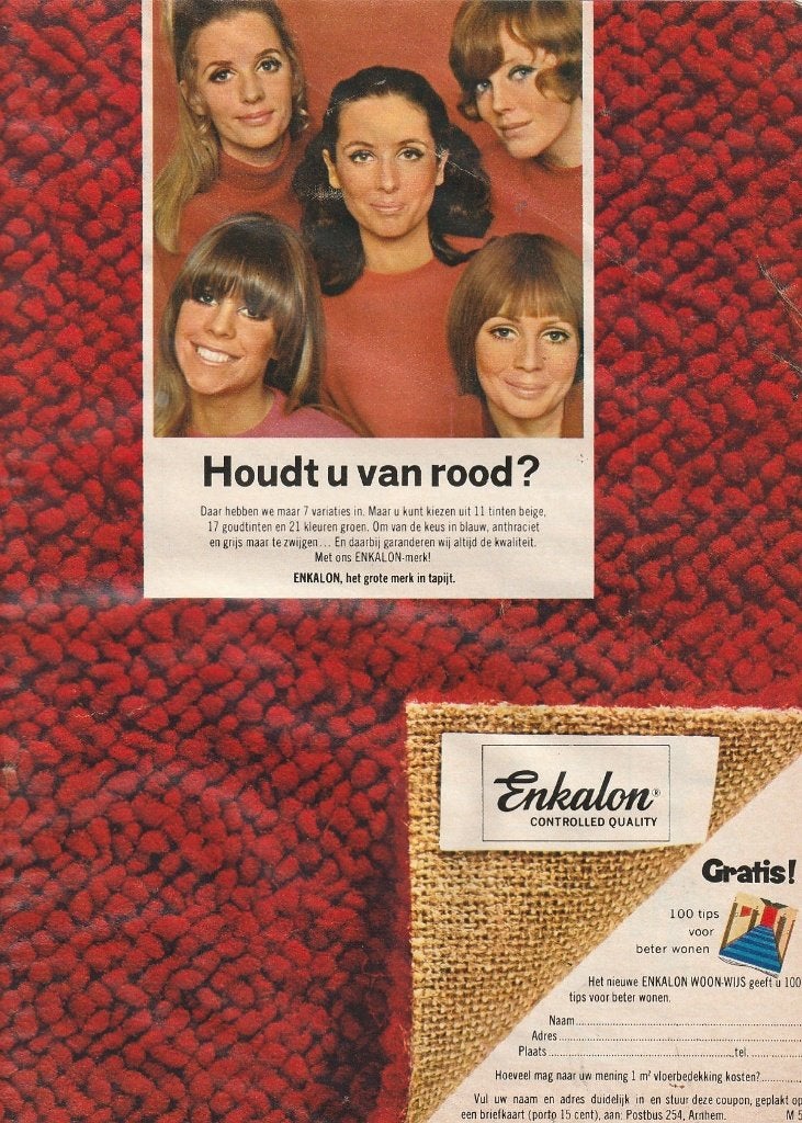 retro reclame 1968 Enkalon vloeren houdt u van rood?, Verzenden, Overige typen