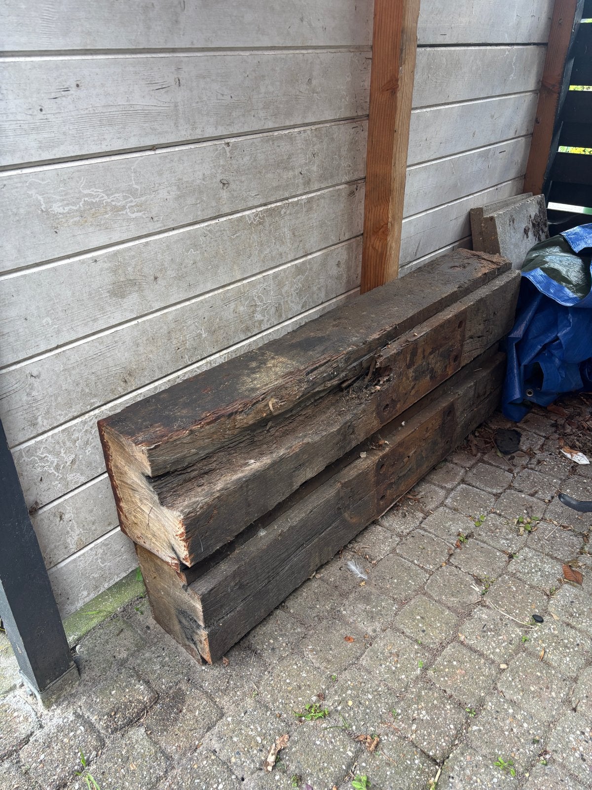 Oude spoorbielzen voor tuin of decoratie, Tuin en Terras, Bielzen en Borders, Ophalen, Gebruikt, 100 tot 200 cm, 25 cm of meer