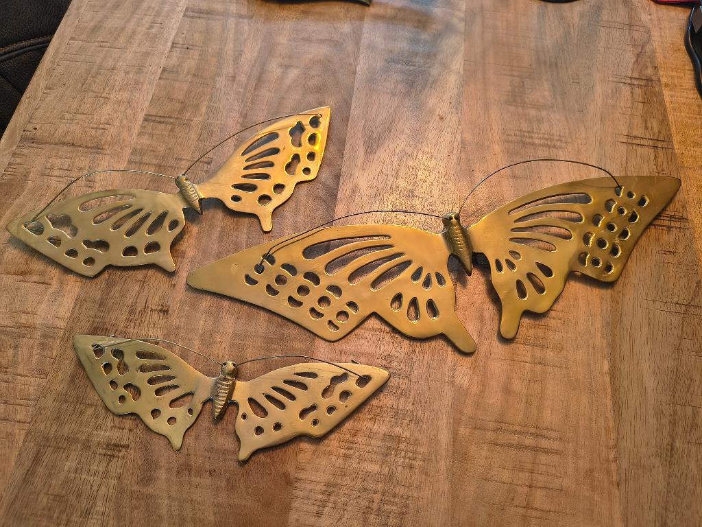 Prachtige Vintage Messing wanddecoratie Vlinders, Ophalen, Zo goed als nieuw, Decoratieobject