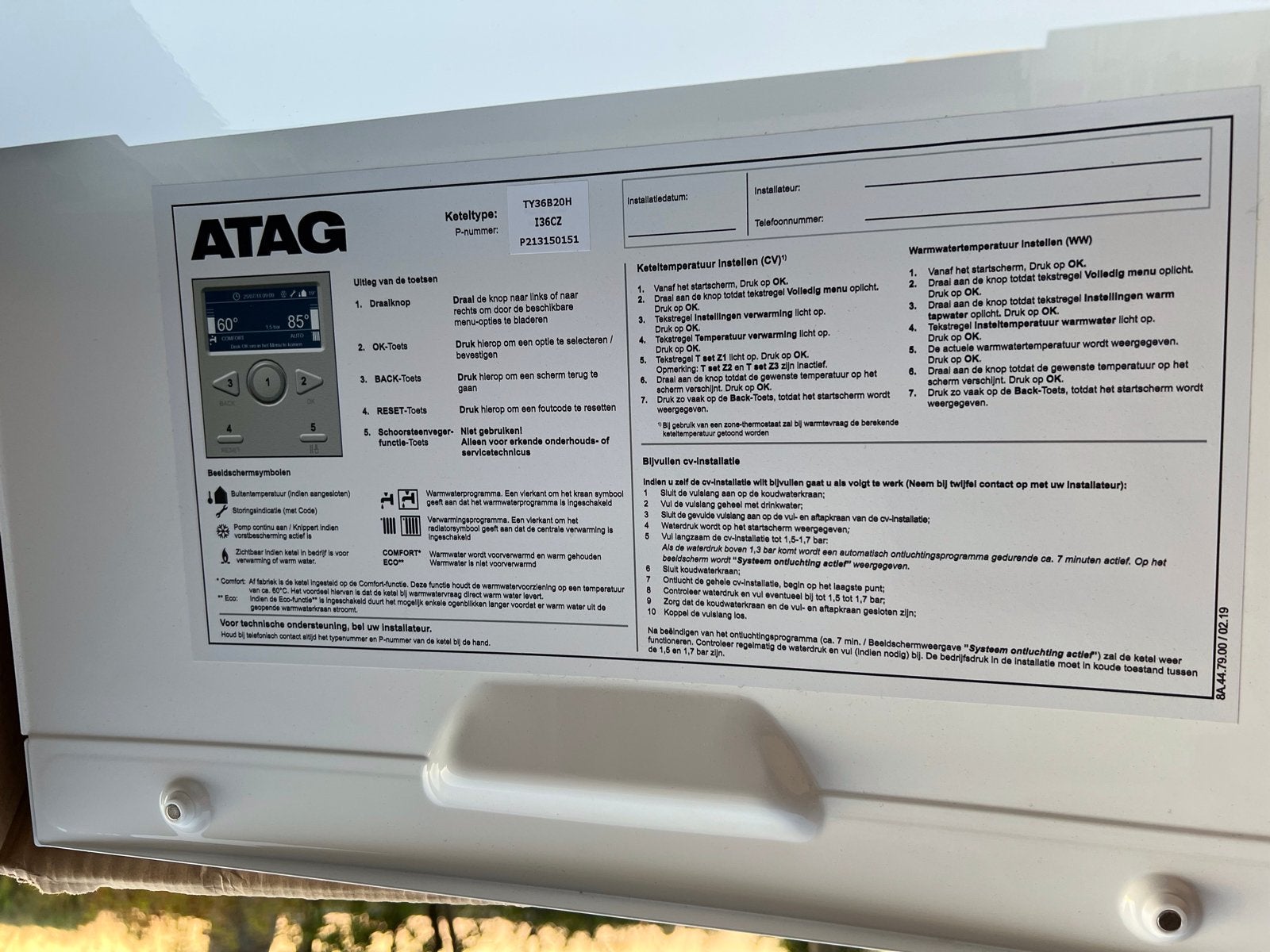 ATAG CV-ketel , i36C2, vloerverdeler, montagematerialen etc, Doe-het-zelf en Verbouw, Verwarming en Radiatoren, Ophalen, 30 tot 80 cm