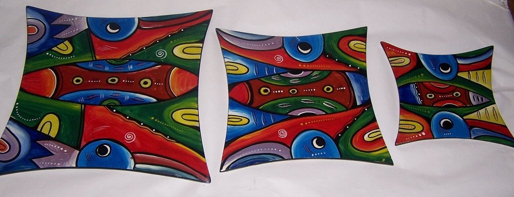 Prachtige set van 3 expressionistische keramieken schalen., Meerkleurig, Ophalen of Verzenden, Handgemaakt, Schaal
