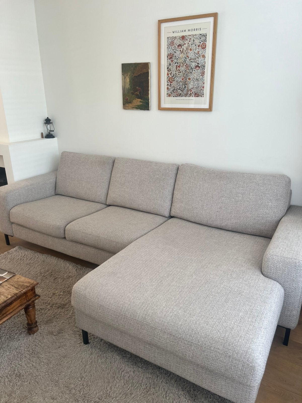 Zitbank twee zits met chaise lonque, licht grijs, Huis en Inrichting, Ophalen, Zo goed als nieuw, Stof