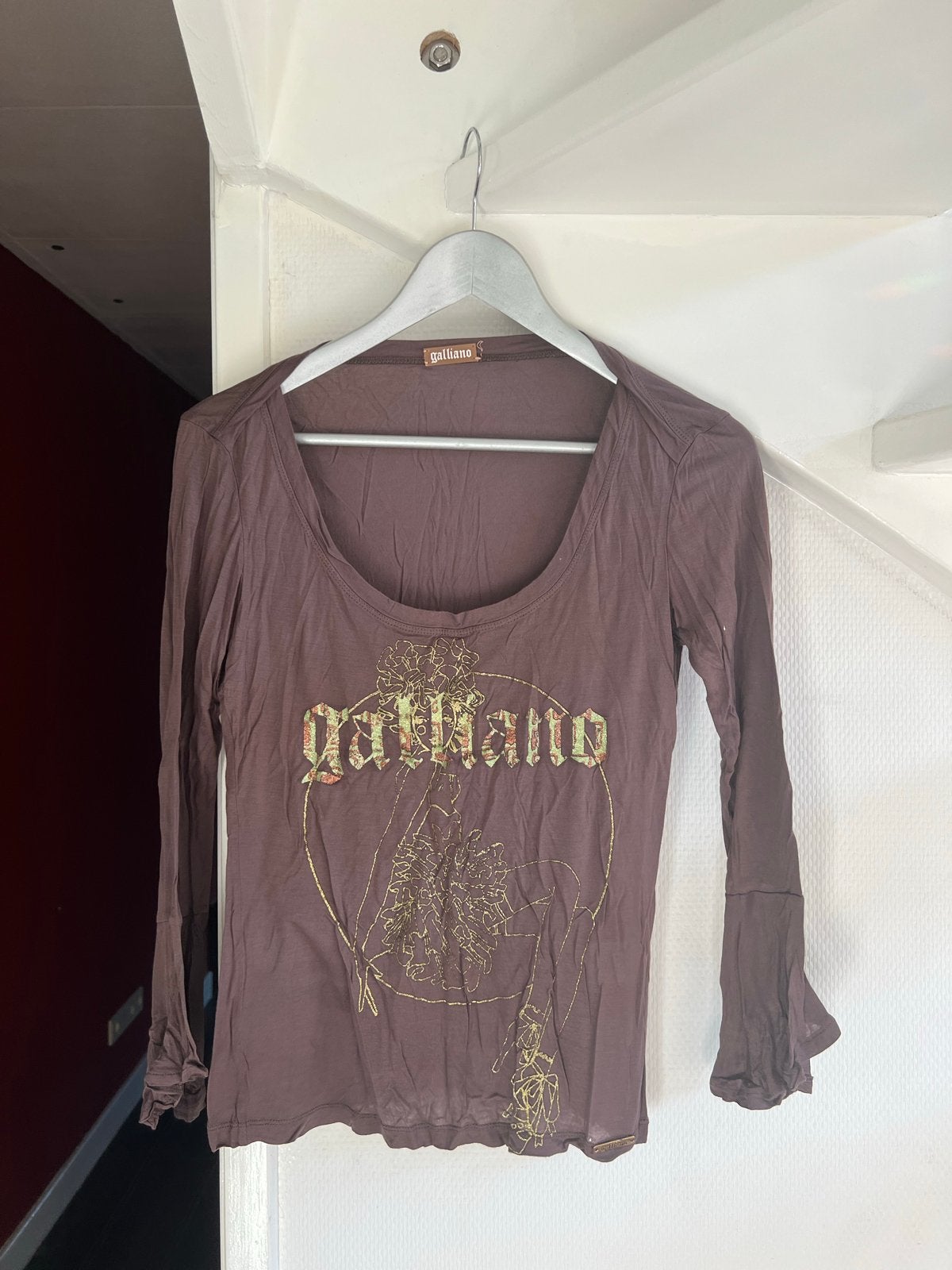 Galliano Langmouw T-shirt - Maat XS, Bruin, Ophalen of Verzenden, Lange mouw, Maat 34 (XS) of kleiner