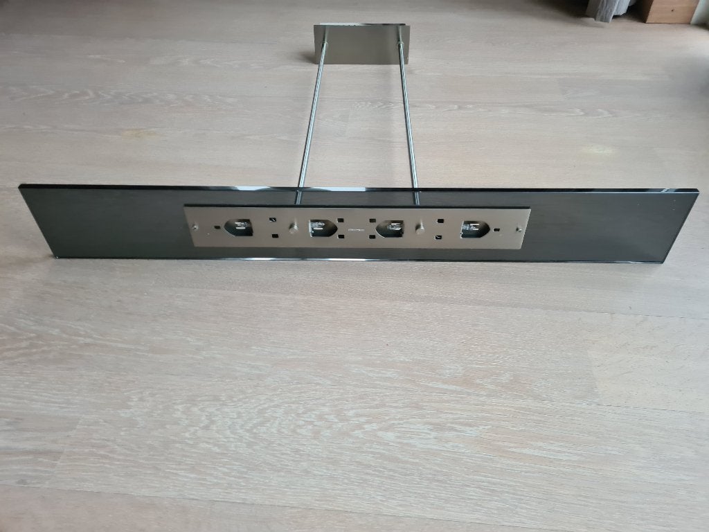 Te koop: Moderne eettafellamp van glas en rvs, Huis en Inrichting, Lampen | Hanglampen, Ophalen, Zo goed als nieuw, Glas, G4