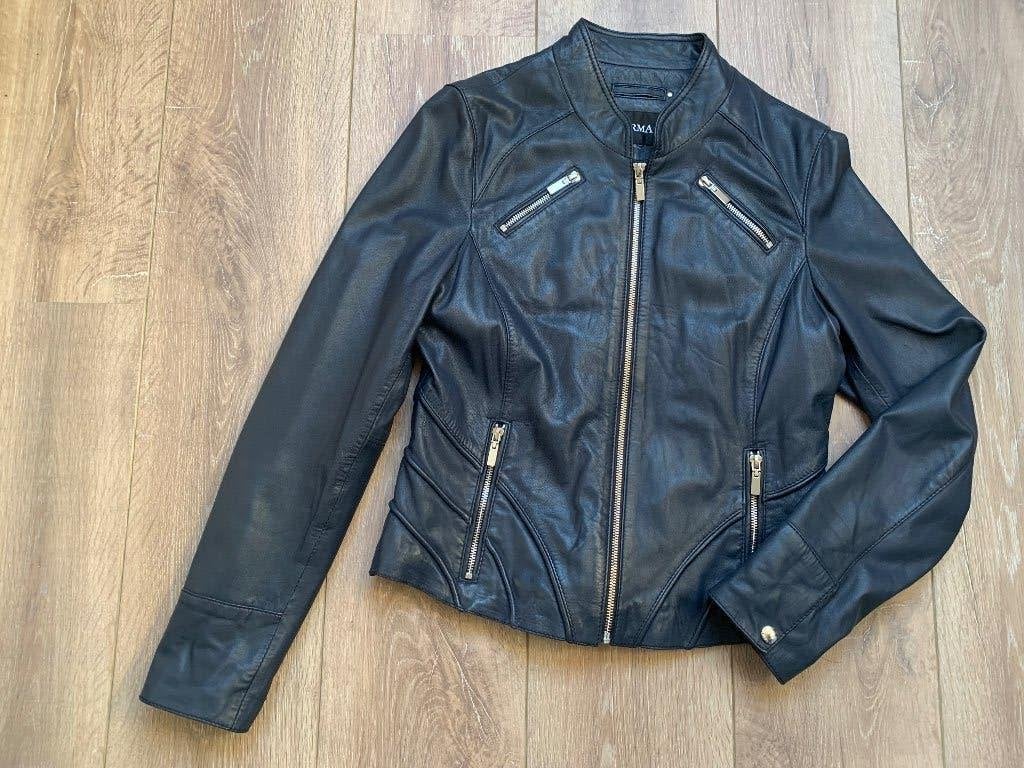 Arma leer leren jack jas dk. blauw 38/M, Maat 38/40 (M), Arma, Zo goed als nieuw, Verzenden