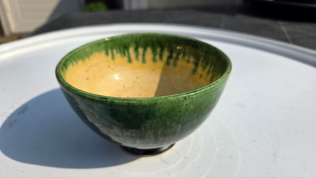 Antiek Japanse Matcha Kom - Groen & Geel Keramiek, Antiek en Kunst, Ophalen of Verzenden