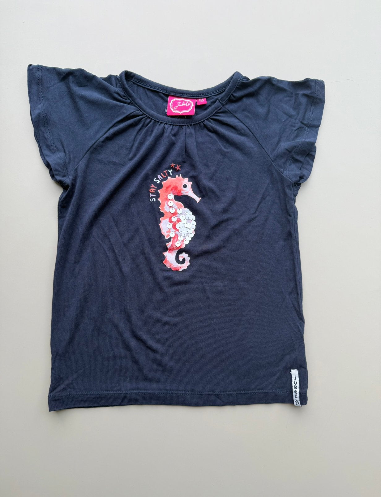 Jubel shirt maat 110 zomershirt blauw oranje koraal beach, Ophalen of Verzenden, Gebruikt, Meisje, Shirt of Longsleeve