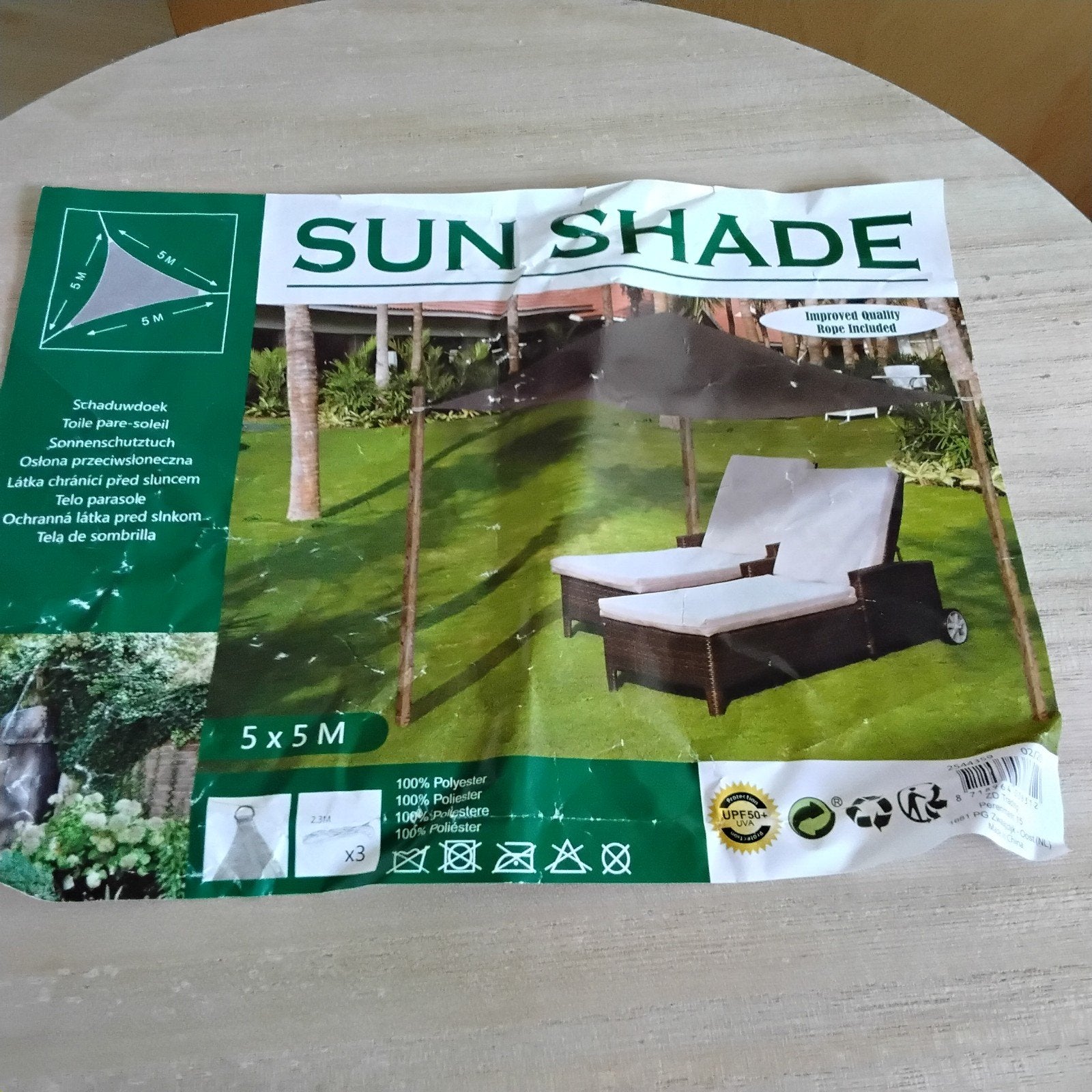 Schaduw doek 5x5 m, Tuin en Terras, Ophalen of Verzenden, Zo goed als nieuw