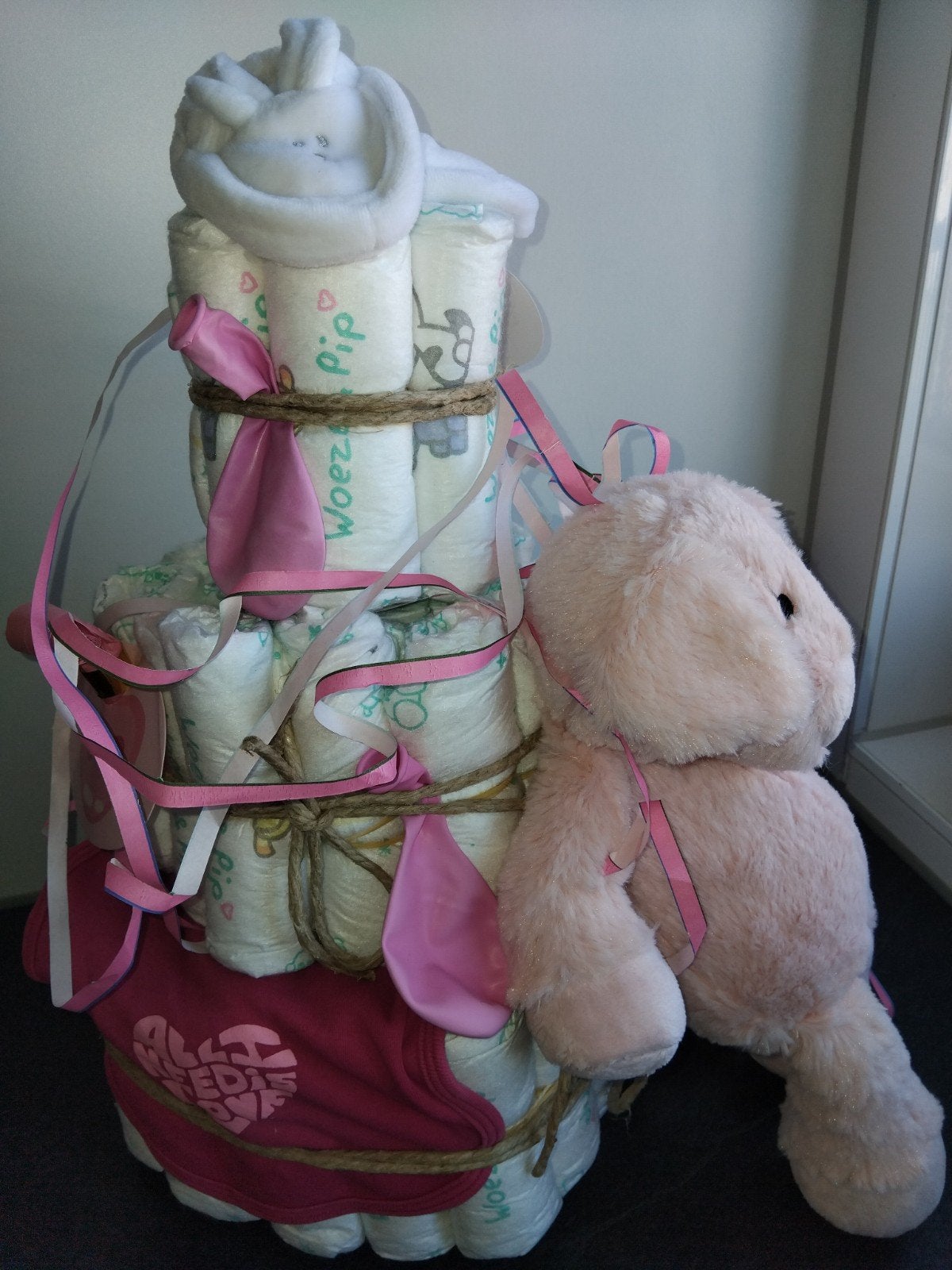Luiertaart met knuffel - Roze, Ophalen of Verzenden, Nieuw, Kraamcadeau