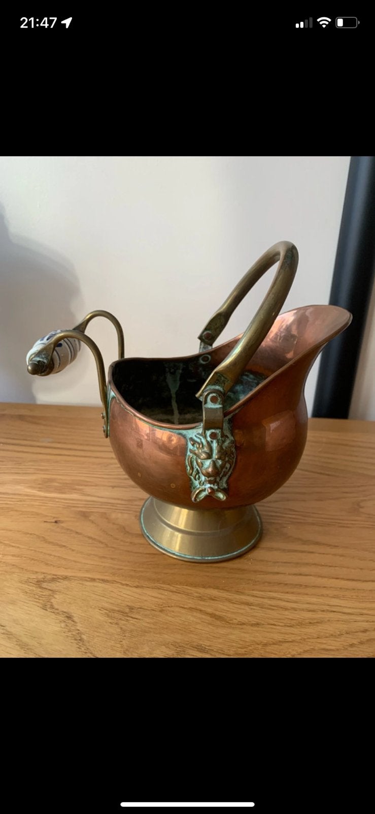 Antieke koperen kolenemmer met bronzen details, Antiek en Kunst, Ophalen of Verzenden, Koper