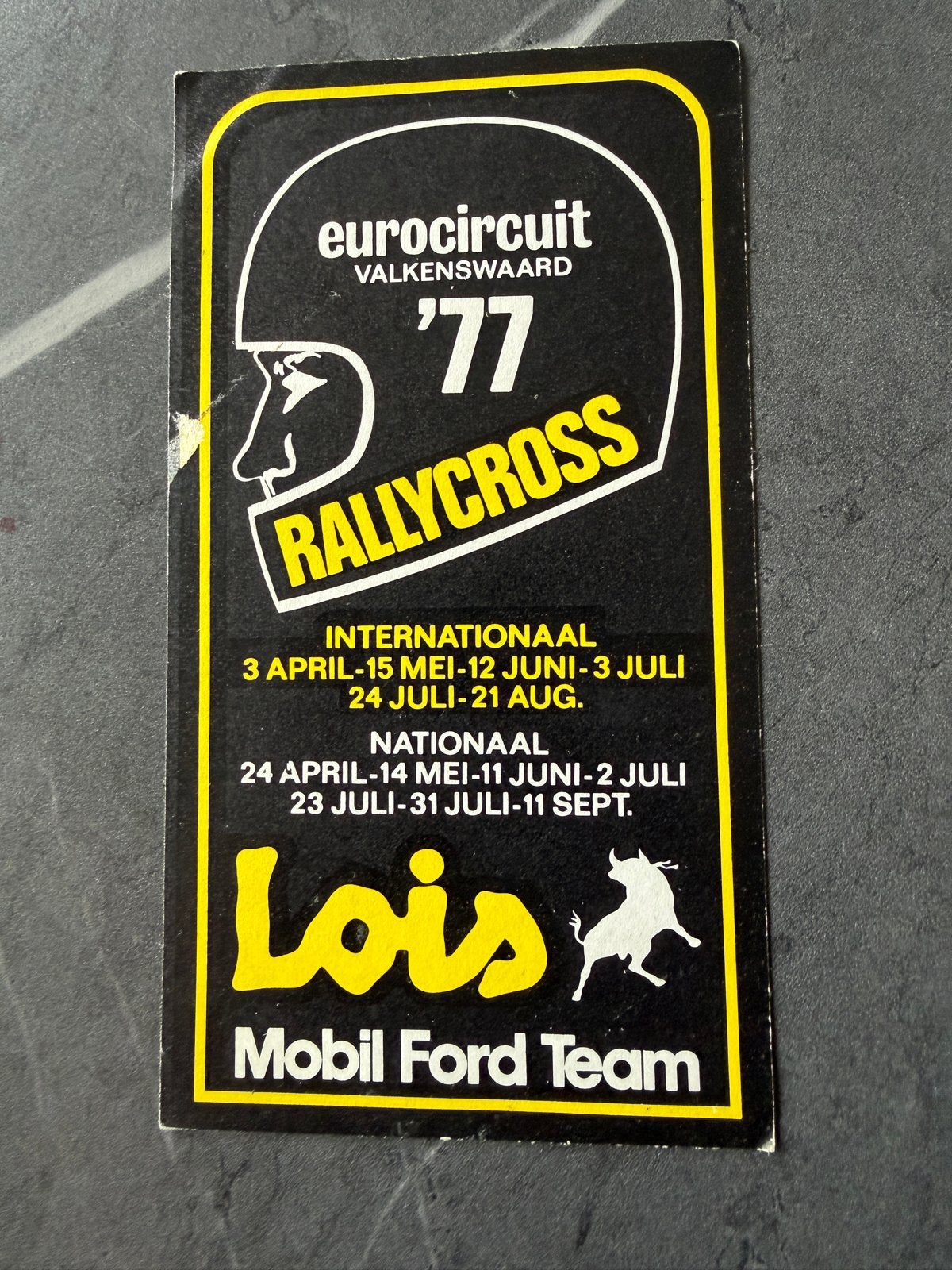 Vintage Eurocircuit Valkenswaard '77 Rallycross sticker, Ophalen, Gebruikt, Auto of Motor