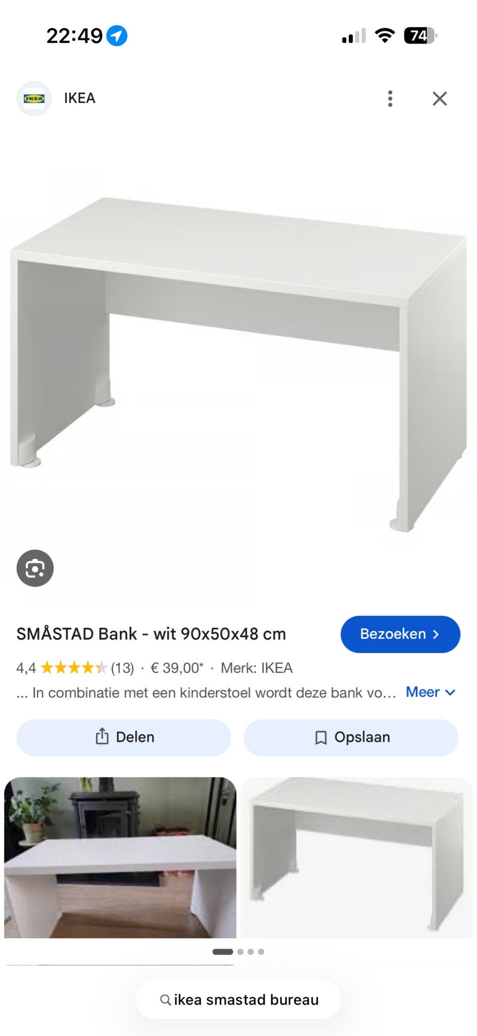 IKEA SMÅSTAD Bank - wit 90x50x48 cm, Ophalen, Zo goed als nieuw, IKEA, Kinderbureau