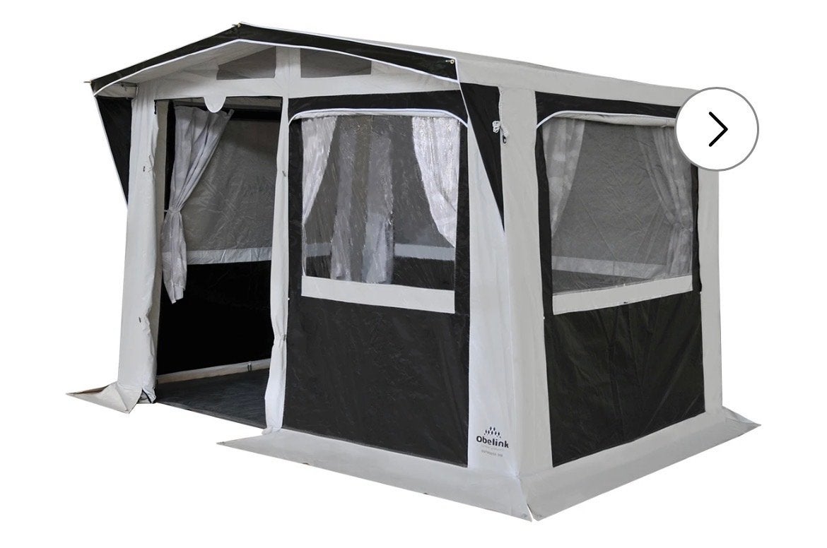 GEZOCHT: Obelink Outhouse 300 of vergelijkbare schuurtent, Caravans en Kamperen, Ophalen of Verzenden, Gebruikt