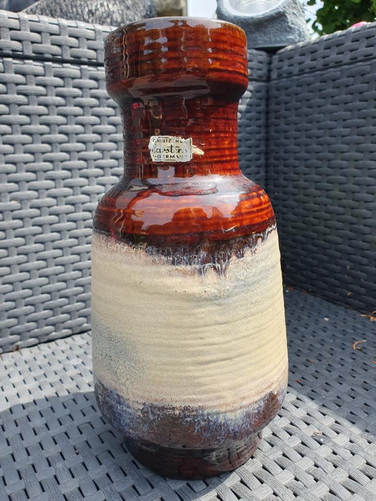 Vintage Carstens Keramik vaas - Bruin/Beige Fat Lava, Ophalen of Verzenden