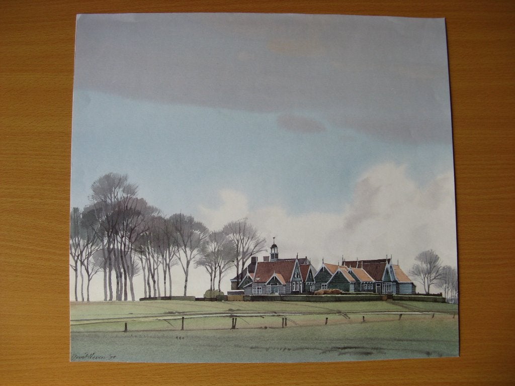 Een pracht dorp met een Kerk en brugetje met boerderijen., Ophalen of Verzenden, Voor 1940, Zo goed als nieuw, Overige onderwerpen
