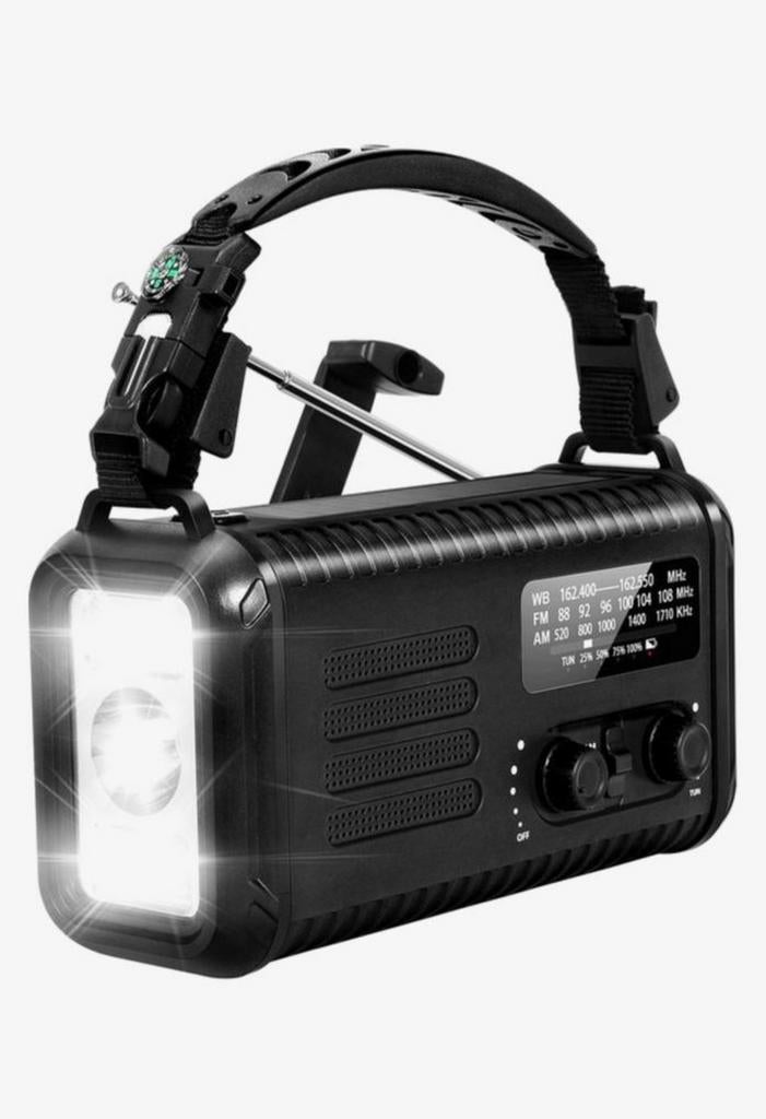 Noodradio, zaklamp 20.000 Mah- op zonne-energie en opwinden., Ophalen of Verzenden, Zo goed als nieuw