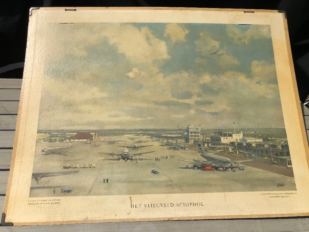 Schoolplaat van vliegveld Schiphol, Antiek en Kunst, Antiek | Schoolplaten, Ophalen, Overige thema's